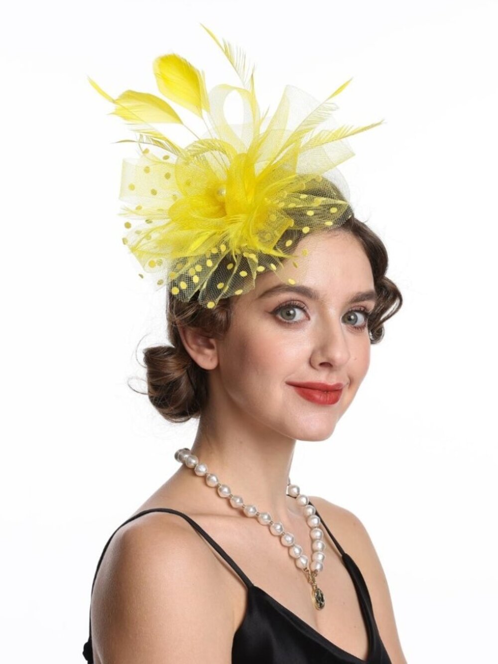 Women’s Feather Fascinator Derby Bridal Hat Hj13-yellow